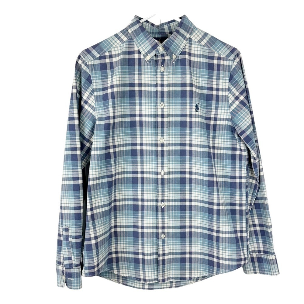 Ralph Lauren Boys Blue Plaid Button Down Long Sleeve Shirt Size XL (18-20)